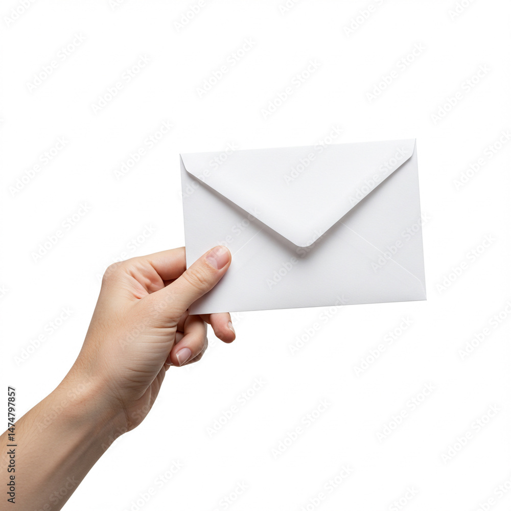 Fototapeta premium hand holding envelope isolated on white