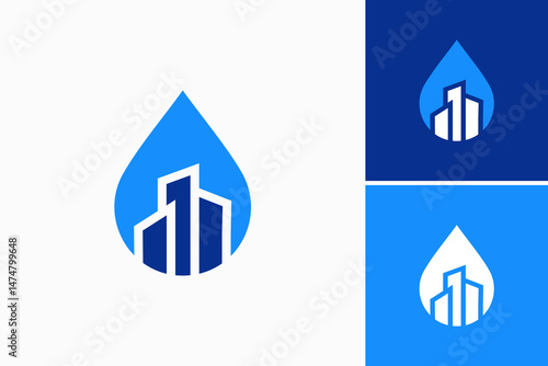 Water Drop Building Vector Logo Premium 