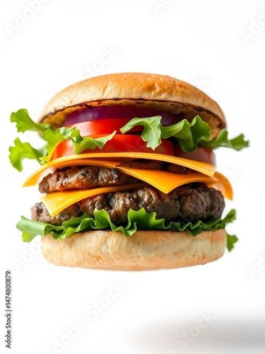 floating hamburger isolated on white background