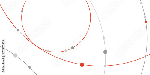 Minimalist vector design of interconnected lines and dots, red path emphasizes specific route or journey, clean geometric composition.