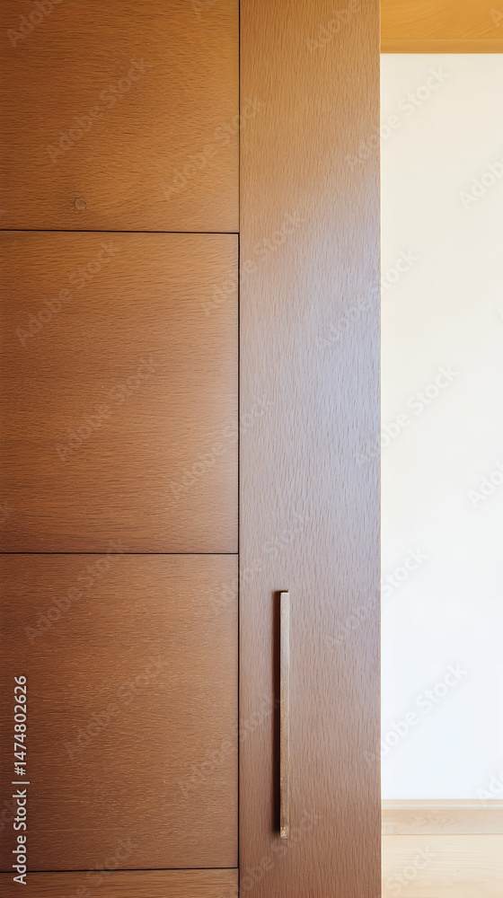 Fototapeta premium Minimalist aesthetic featuring a meticulously crafted wooden door with modern design elements
