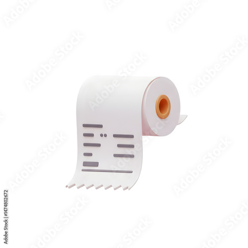 3D Render of a Receipt Roll 3d rendering isolated on white background. Cartoon plastic style