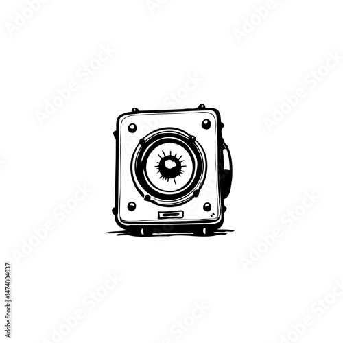 Stylized single speaker illustration with bold outlines and a vintage aesthetic