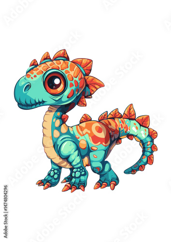 Cartoon Illustration of a Cute Stegosaurus isolated