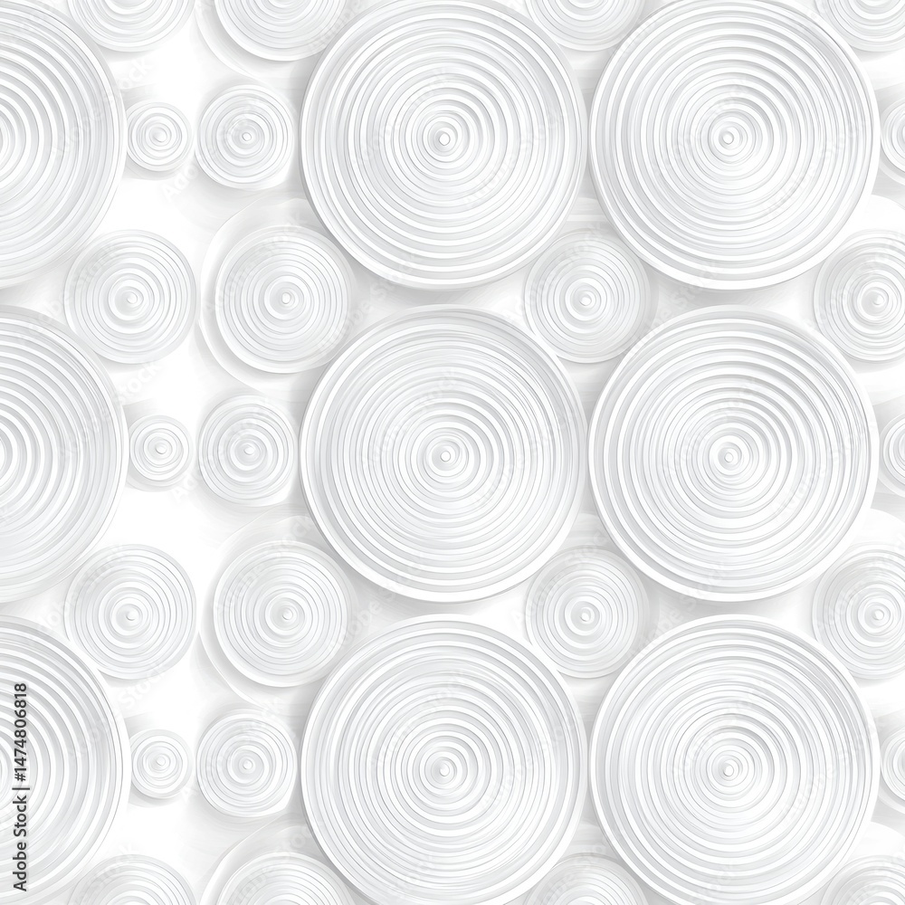 Abstract pattern of overlapping circles, light gray tones, creating a 3D effect on a white background. Concentric circles and layered shapes Abstract pattern of overlapping circles, light gray tones, creating a 3D effect on a white background. Concentric circles and layered shapes