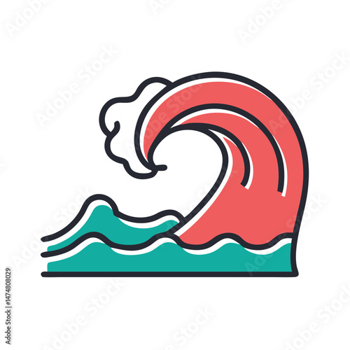 Stylized wave illustration representing powerful ocean motion, suitable for beach themes, marine warnings, or surfing visuals.
