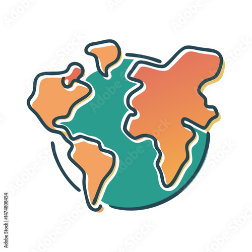Vector illustration of Earth showing continents in flat style, used for geography, environment, or global concepts.
