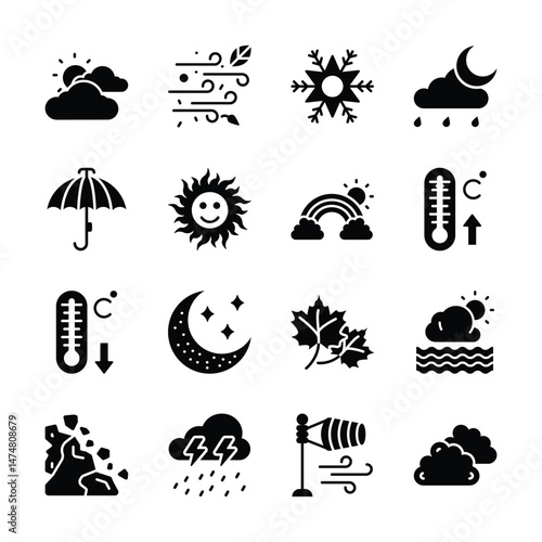 Weather related icons are a great resource for illustrating various weather conditions.