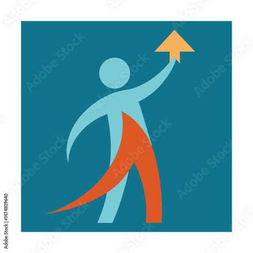 Symbolic representation of an individual reaching upwards to achieve goals and ambitions in a conceptual illustration