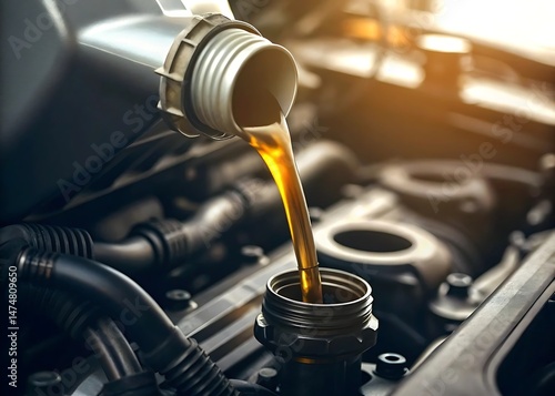 Engine Oil Being Poured into a Car Engine