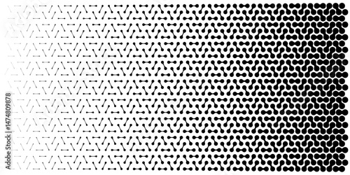 Connected circles, metaball stippled organic pattern. Pixel dot background. Abstract geometric shape texture. Digital line grid of dissolved mosaic transform particle technology. Gradient noise effect