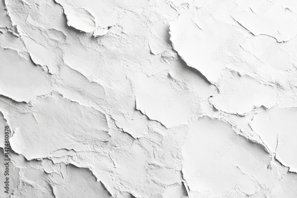 Obraz premium Textured white plaster surface with cracked, uneven layers