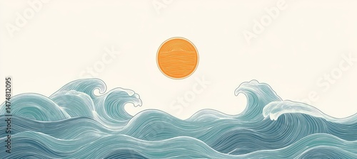 Gentle ocean waves with a warm sun