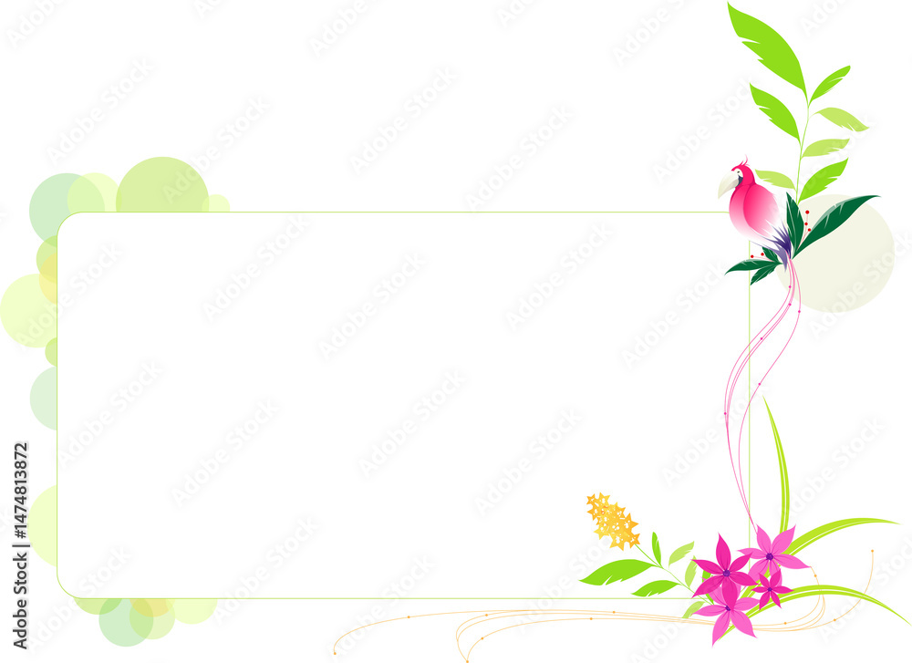 Obraz premium Rectangular Frame with Stylized Bird and Florals