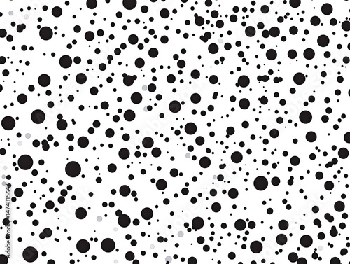 Abstract pattern of various sized circles, scattered across a white background.  Clusters of varying shades of black and grey circles