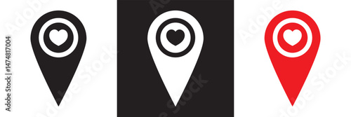 Love location icon. Vector for websites, mobile interfaces, presentations, banner, visual branding etc. Vector illustration. isolated on white and black background. EPS 10