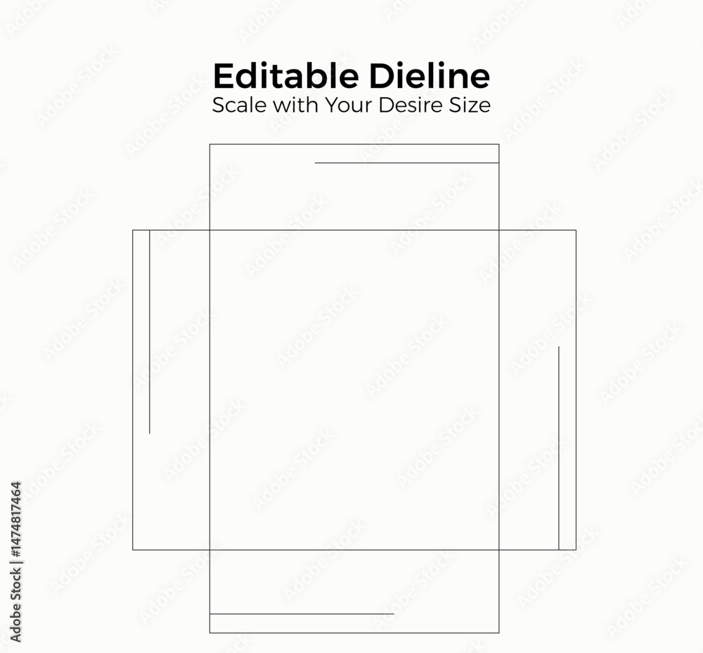 Editable dieline template for custom product packaging box with scalable design layout