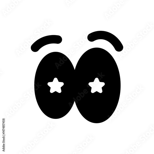 Cartoon eyes with star pupils and curved eyebrows in black and white simple vector illustration design