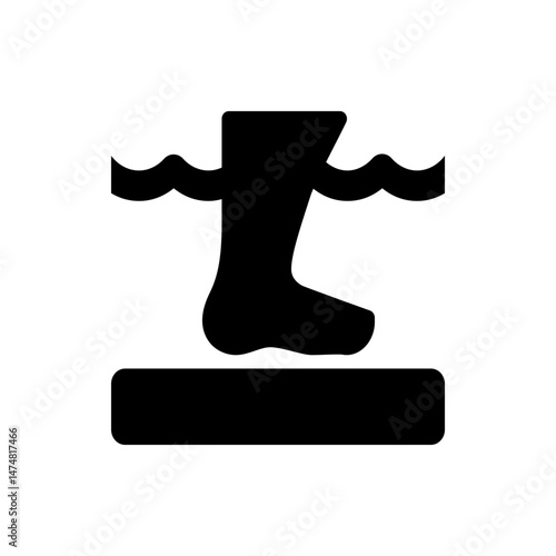 Silhouette of a leg wearing a boot standing on a platform with wavy lines above the boot top edge