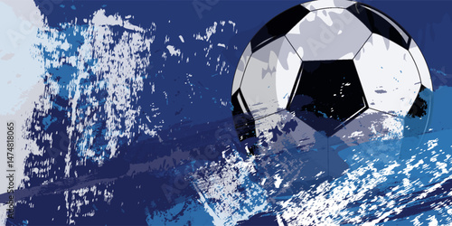 vector black grunge soccer ball on white and blue