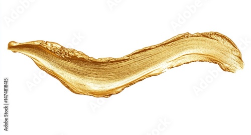 Gold paint stroke, elegant and fluid.  A dynamic, golden  swoosh against white