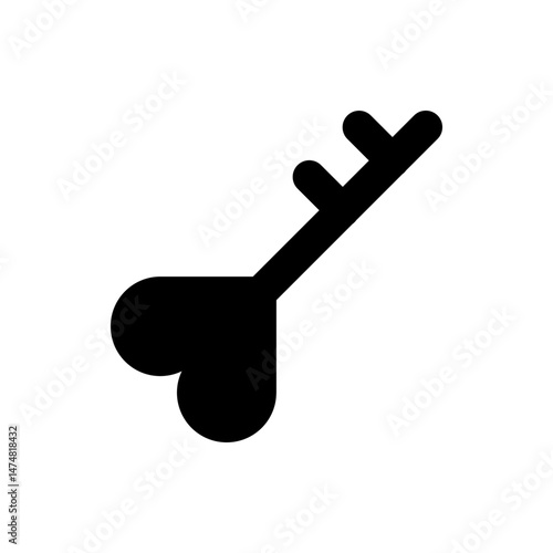 Illustration of a simple black key with two rounded lobes at the bottom and two rectangular teeth at the top