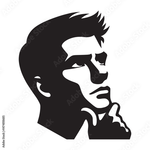 Ruminating Thinking Face silhouette, calm contemplation – Thinking Face illustration – Minimalist Thinking Face vector – Thinking Silhouette

