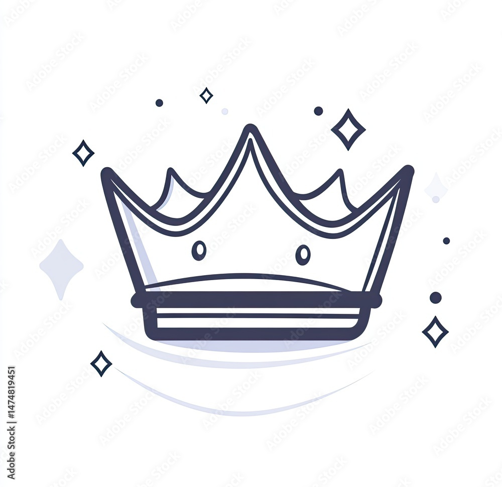 Simple crown icon, outlined in dark line, with light-filled decorative elements Simple crown icon, outlined in dark line, with light-filled decorative elements