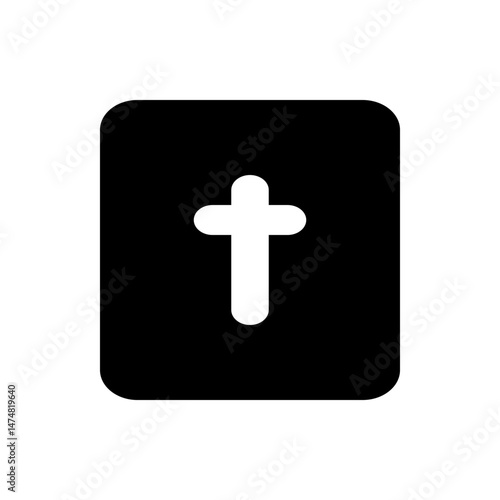 White christian cross symbol centered on a black rounded square shape with a minimalist design style