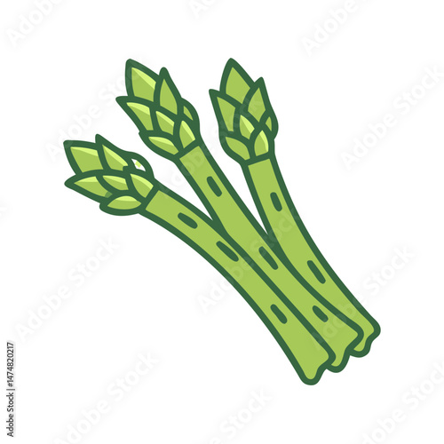 Vector drawing of three asparagus spears in bright green, ideal for food, gardening, or healthy lifestyle designs.

