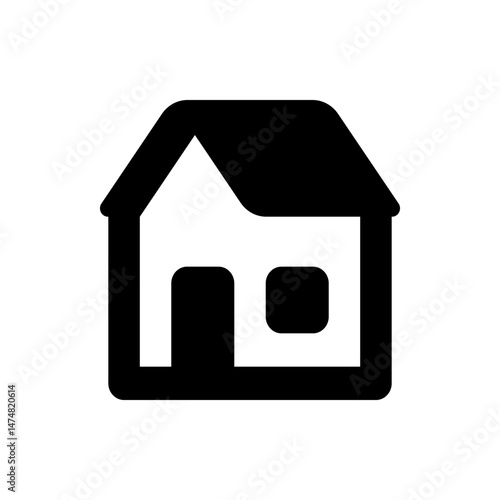 Illustration of a simple house icon with a black outline and white interior on a white background