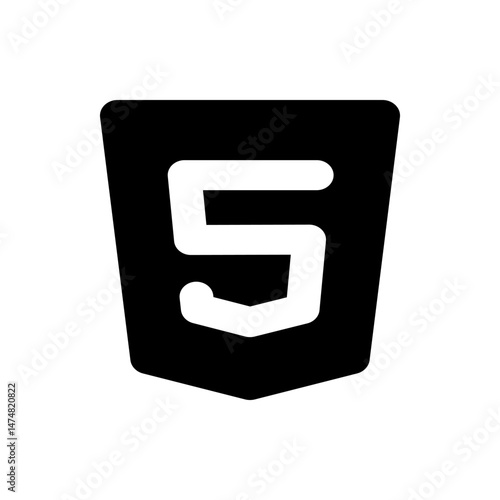 Illustration of a black shield containing the number five in white representing html technology logo design