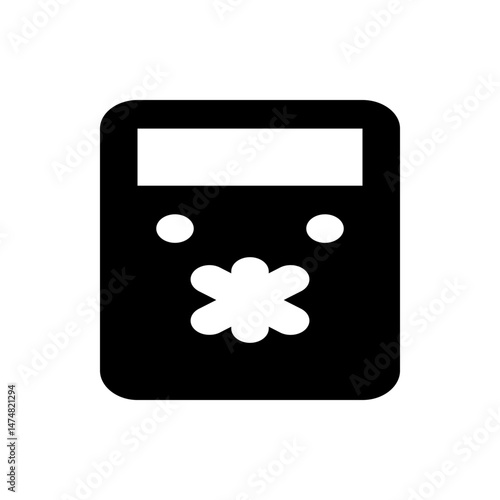 Black rounded rectangle with a white horizontal bar, two white circles, and a white flower shape, simple