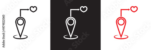 Love location icon. Vector for websites, mobile interfaces, presentations, banner, visual branding etc. Vector illustration. isolated on white and black background. EPS 10
