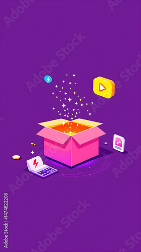 Illustration of a gift box with a gift	
