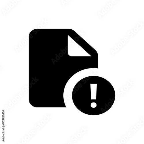 Black document icon with a folded corner and a circular exclamation mark icon indicating an error alert