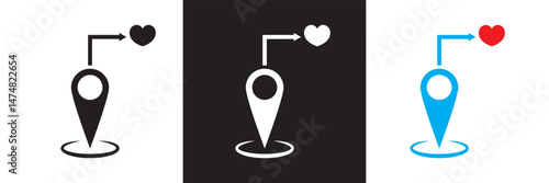 Love location icon. Vector for websites, mobile interfaces, presentations, banner, visual branding etc. Vector illustration. isolated on white and black background. EPS 10
