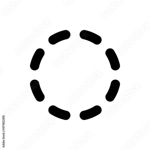 Circular arrangement of black rounded rectangles forming a dotted circle on a white background evenly spaced apart