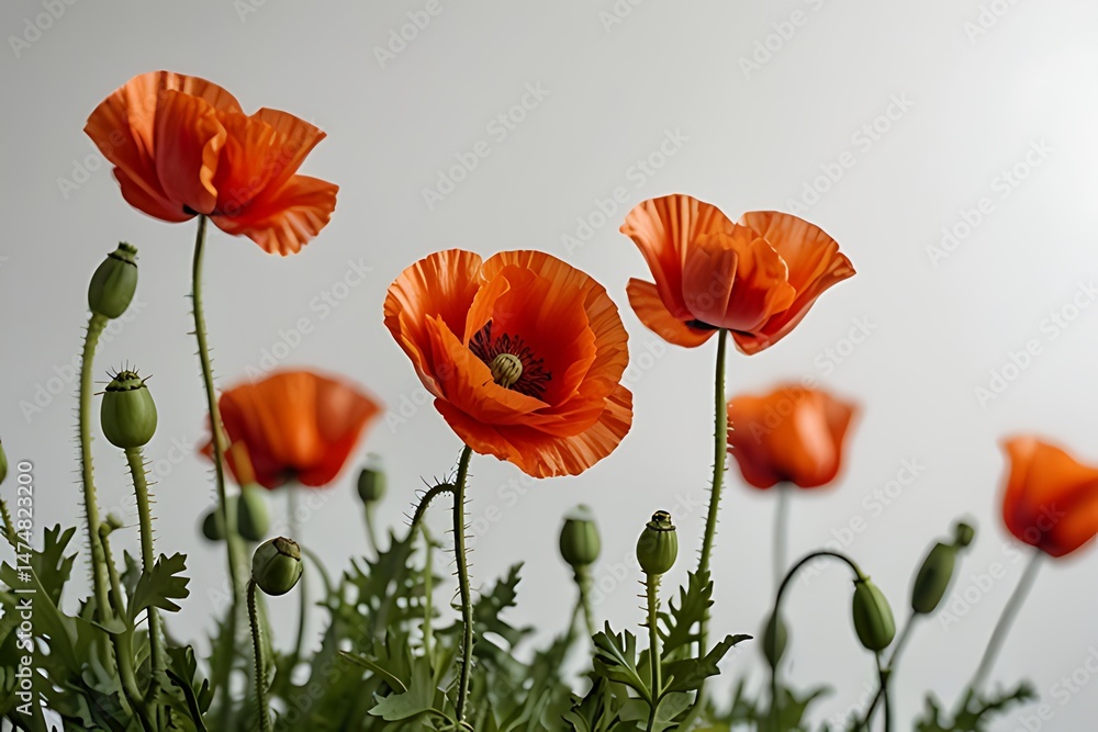 Fototapeta premium Vibrant poppy flowers blossom in a seamless floral pattern, a beautiful vector illustration of summer garden art