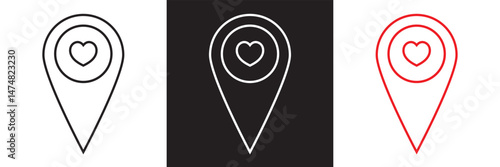 Love location icon. Vector for websites, mobile interfaces, presentations, banner, visual branding etc. Vector illustration. isolated on white and black background. EPS 10