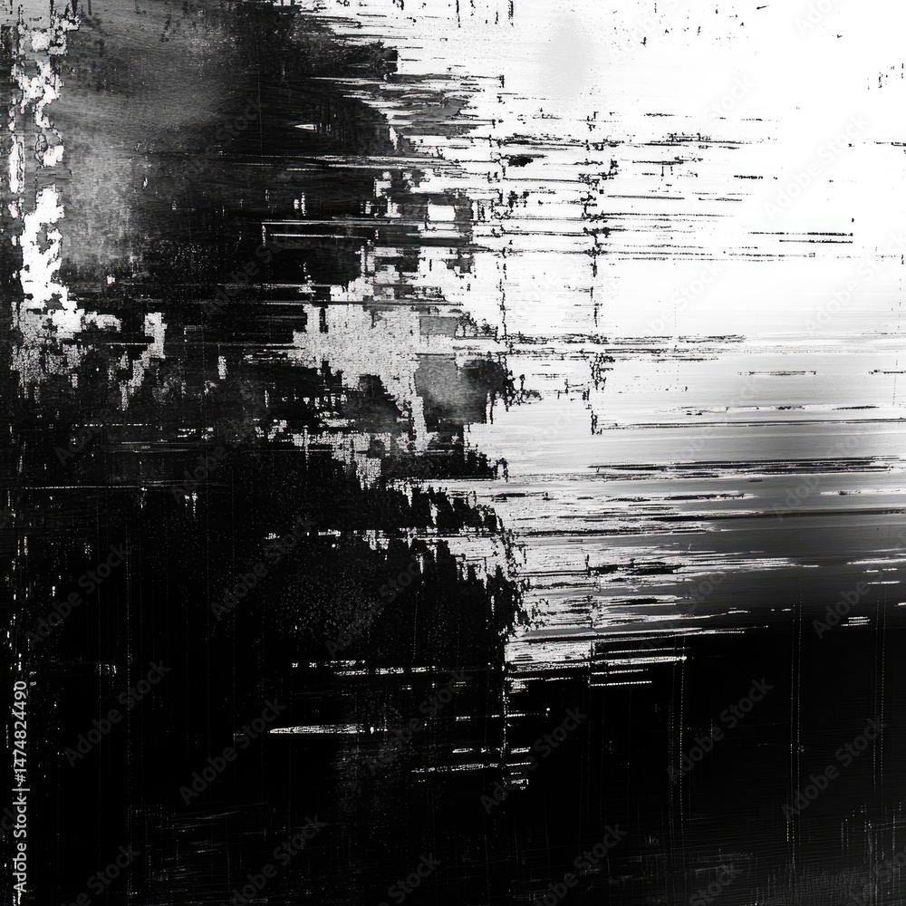 Abstract grayscale image with layered textures. Grainy, distressed, and distorted lines create a sense of depth and movement. Dark and light areas blend together in a complex pattern Abstract grayscale image with layered textures. Grainy, distressed, and distorted lines create a sense of depth and movement. Dark and light areas blend together in a complex pattern