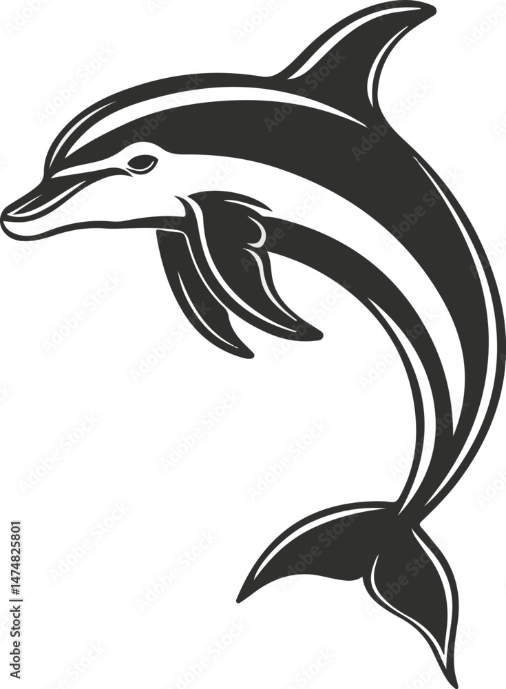 Fototapeta premium Vintage Style Illustration of a Jumping Dolphin