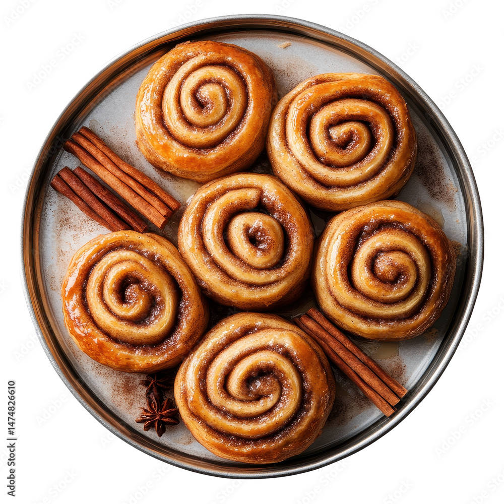 Fototapeta premium Baking Cinnamon Rolls And Sticks isolated on white background