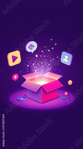 Illustration of a gift box with a gift	
