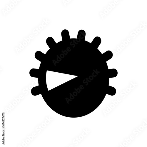 Black round shape with protruding rounded rectangles and a white triangle cut out of the left side area