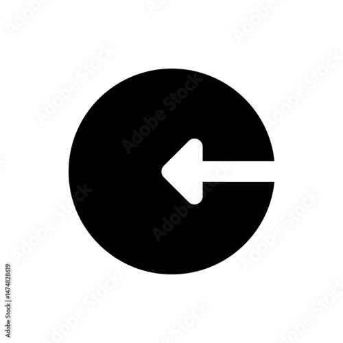 A black circle with a white arrow pointing to the left direction coming out of the right side edge