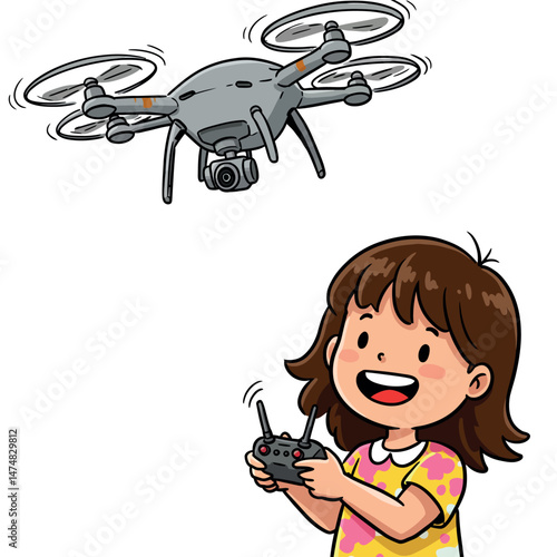 baby girl with drone flying vector illustration