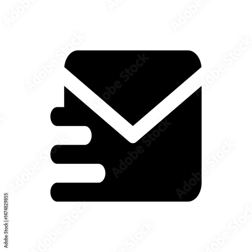 Black envelope with white border and speed lines indicating fast delivery and sending of messages quickly