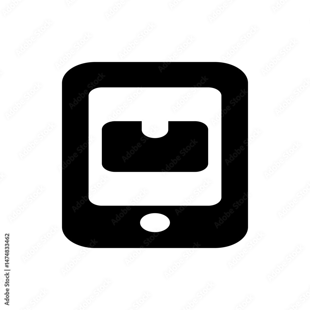 Illustration of a black mobile phone with a white screen and a black rectangle inside the screen area Illustration of a black mobile phone with a white screen and a black rectangle inside the screen area