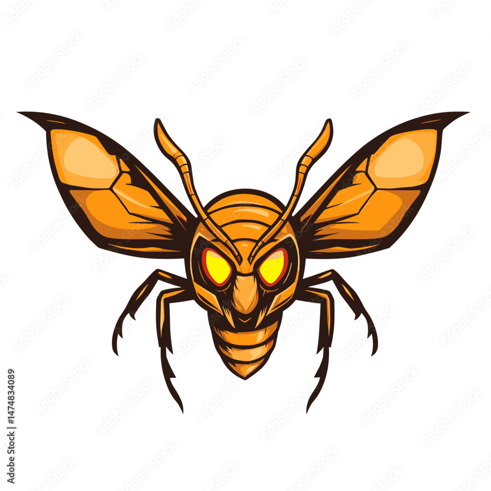 Bold vector esports logo featuring a fierce illustrated insect in vibrant orange and yellow tones with distinctive features Bold vector esports logo featuring a fierce illustrated insect in vibrant orange and yellow tones with distinctive features